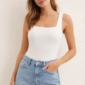 Abercrombie Square Neck Tank Top Bodysuit White Small